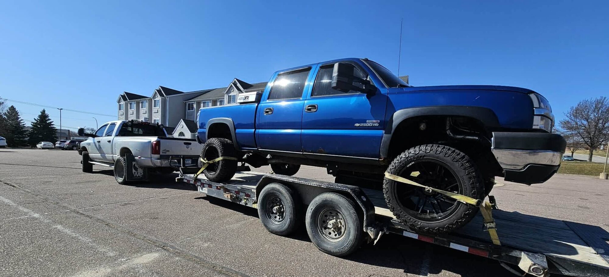 Chevy pickup strapped on Ochoa's tilt car trailer